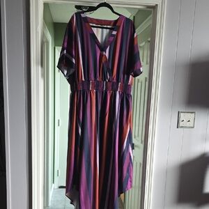 BloomChic High Low Striped Dress - Purple, Pink, Orange